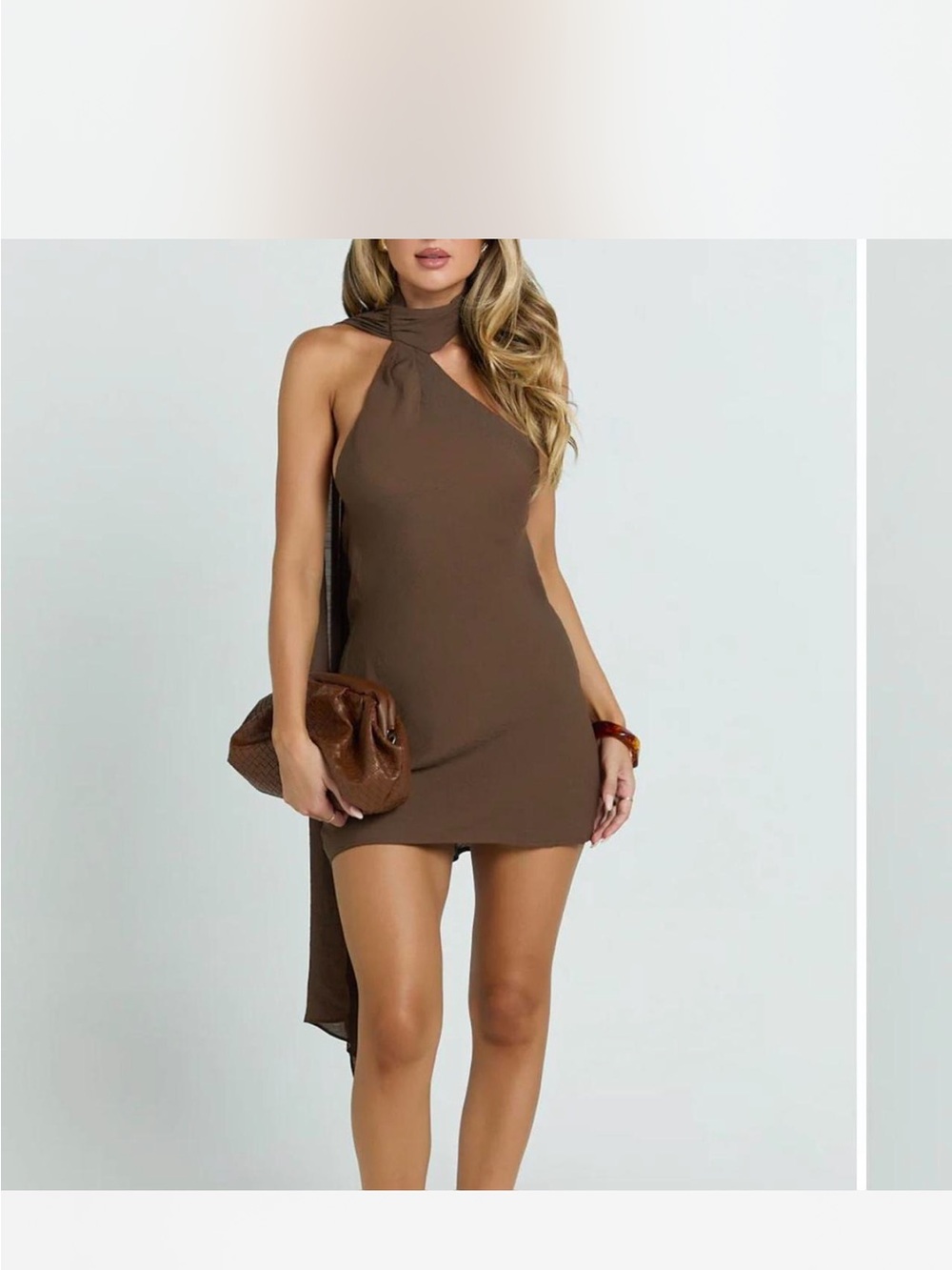 Showpo Brown One-Shoulder Mini Dress